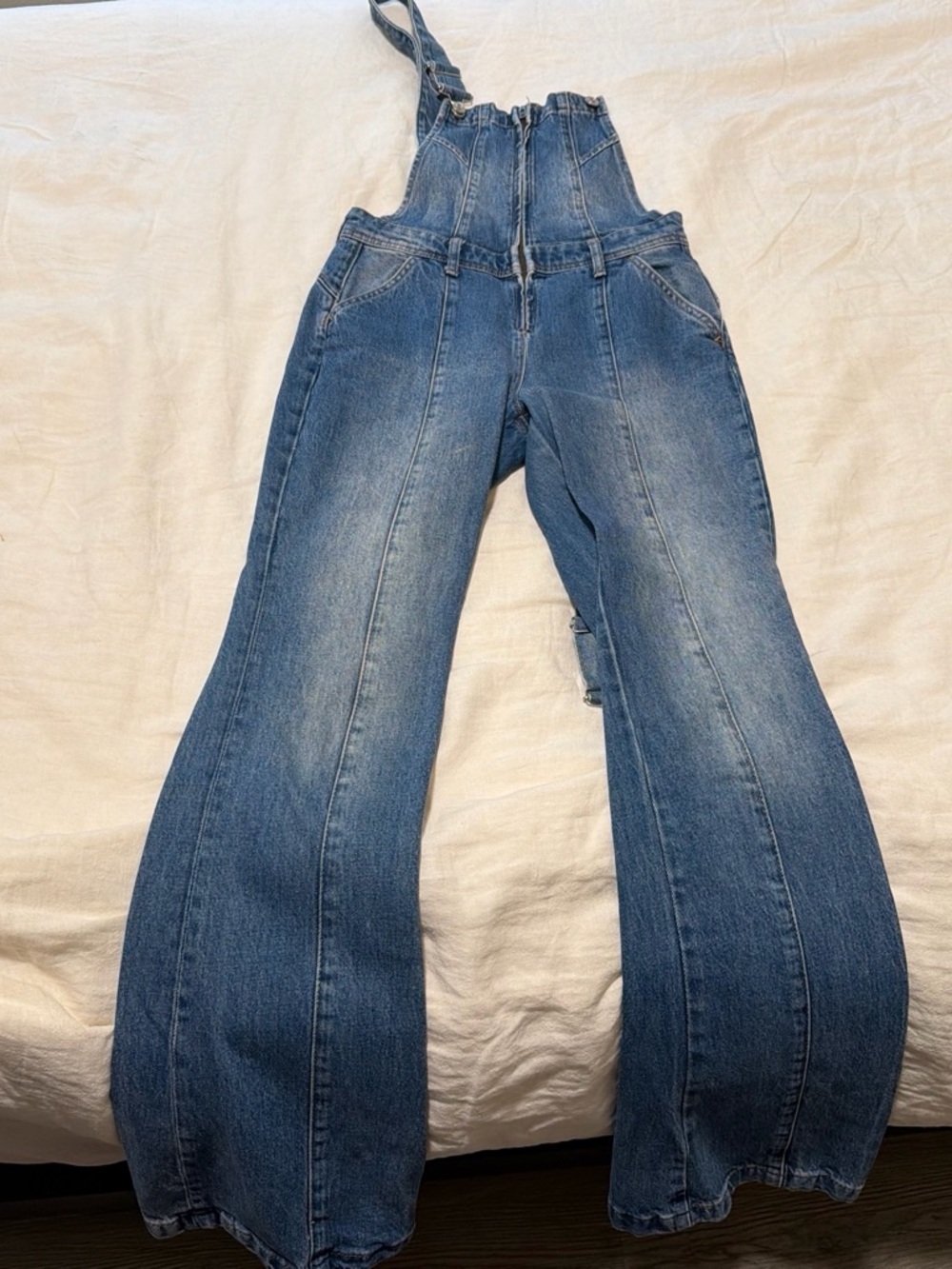 We The Free Vintage-Inspired Blue Wide-Leg Denim Overalls